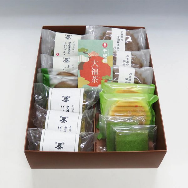 老舗茶舗千紀園（せんきえん）の大福茶（おおぶくちゃ）と宇治抹茶焼き菓子6種14個詰合せ